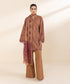 Women's Unstitched Cambric Brown Printed 3 Piece Suit
